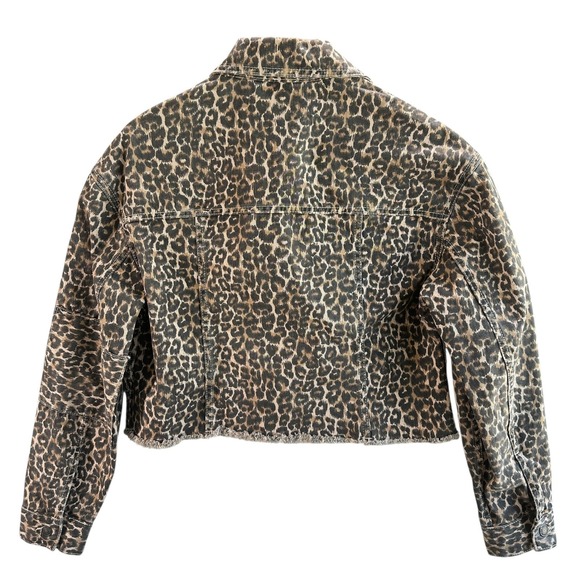 NWOT Free People Leopard Print Denim Jacket Cropped Raw Hem Edgy Retro XS‎ - Picture 4 of 12